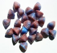 25 8x10mm Two Tone Satin Pink & Blue Shell Beads